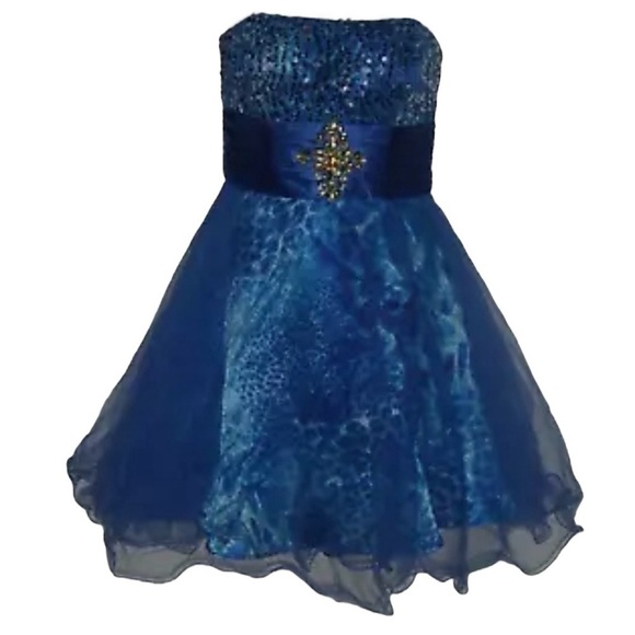 Deb Dress Vintage y2k Blue Leopard Print Tulle Sequin Gem Trashy Club Mini Tutu - Picture 15 of 16